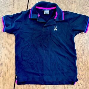 Black Psycho Bunny Polo w/ pink and blue stripes along collar. (BoysMedium)